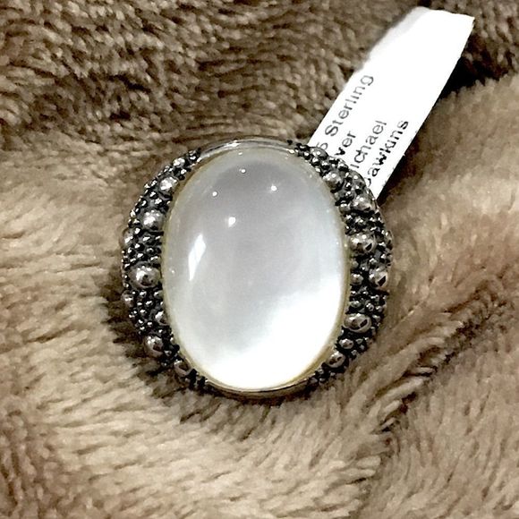 MICHAEL DAWKINS Starry Night Sterling Silver Mother of Pearl Doublet Ring 6-3/4 - Picture 10 of 17